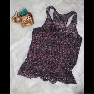 Beautiful floral ruffle semi sheer tank